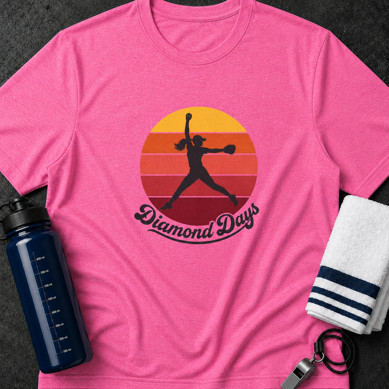 Softball Player Sunset T-Shirt — "Diamond Days" Retro Silhouette
