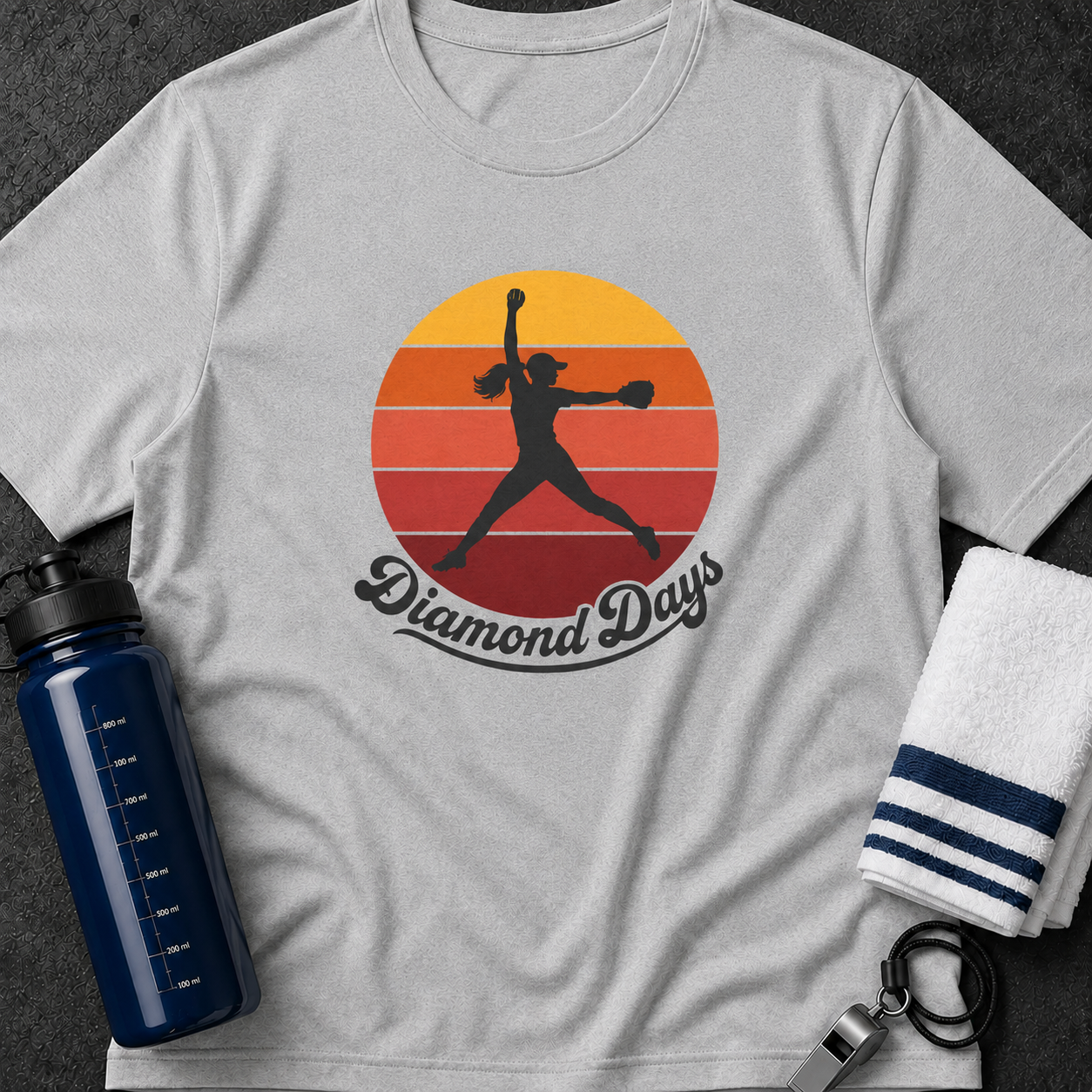 Softball Player Sunset T-Shirt — "Diamond Days" Retro Silhouette