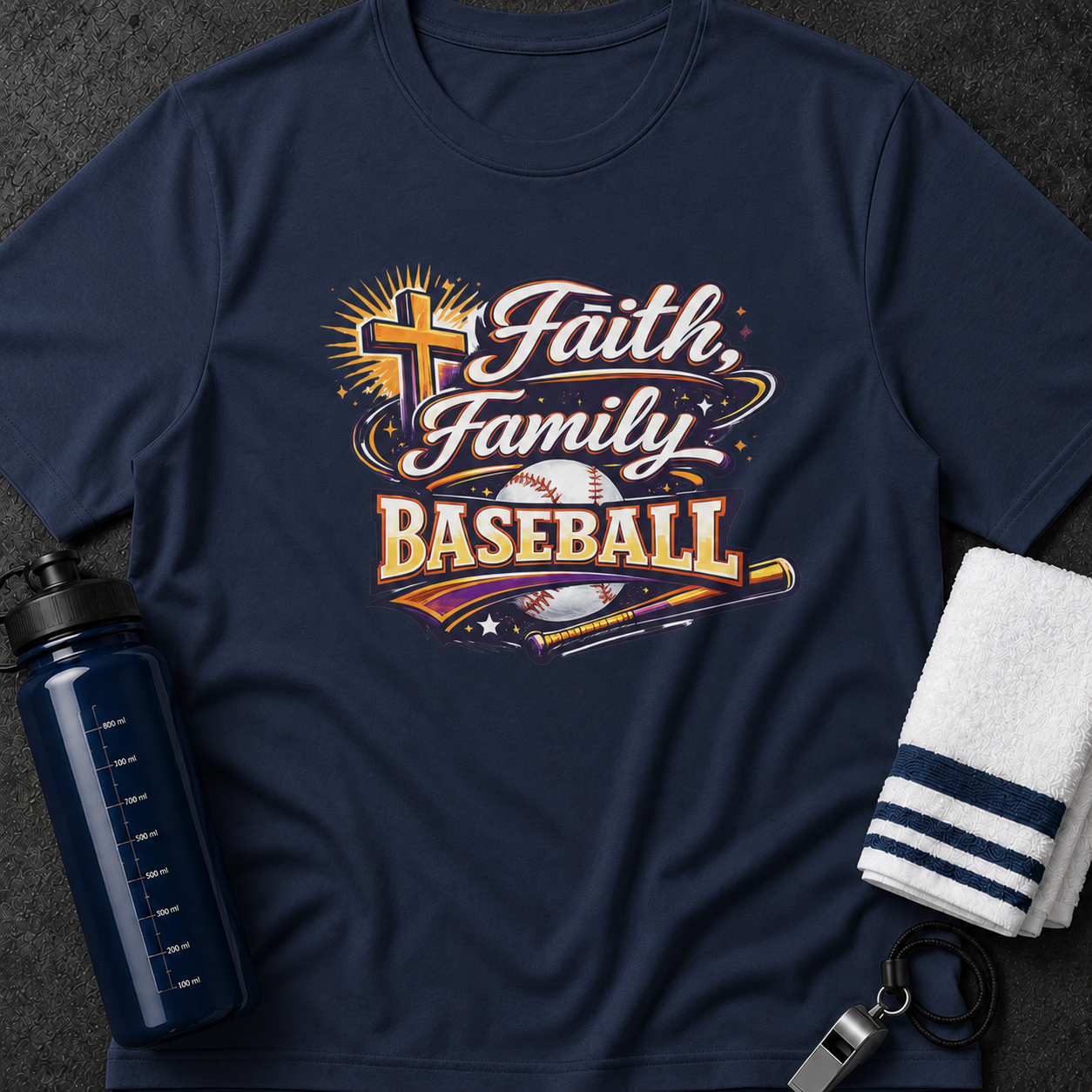 Baseball T-Shirt — Faith, Family & Baseball Graphic Crew Tee