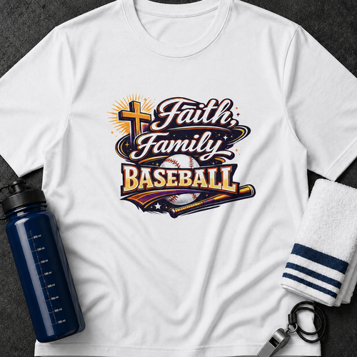Baseball T-Shirt — Faith, Family & Baseball Graphic Crew Tee