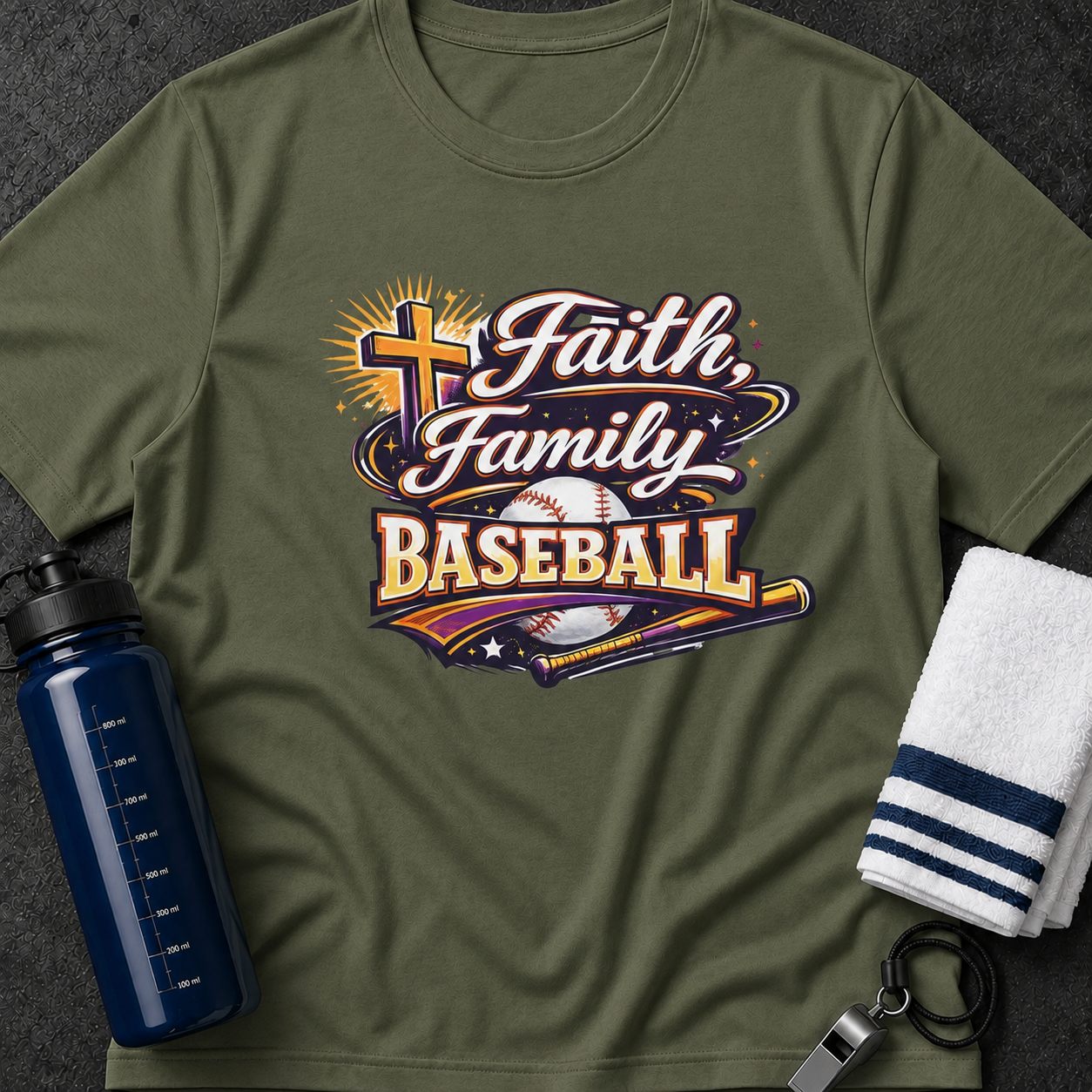 Baseball T-Shirt — Faith, Family & Baseball Graphic Crew Tee