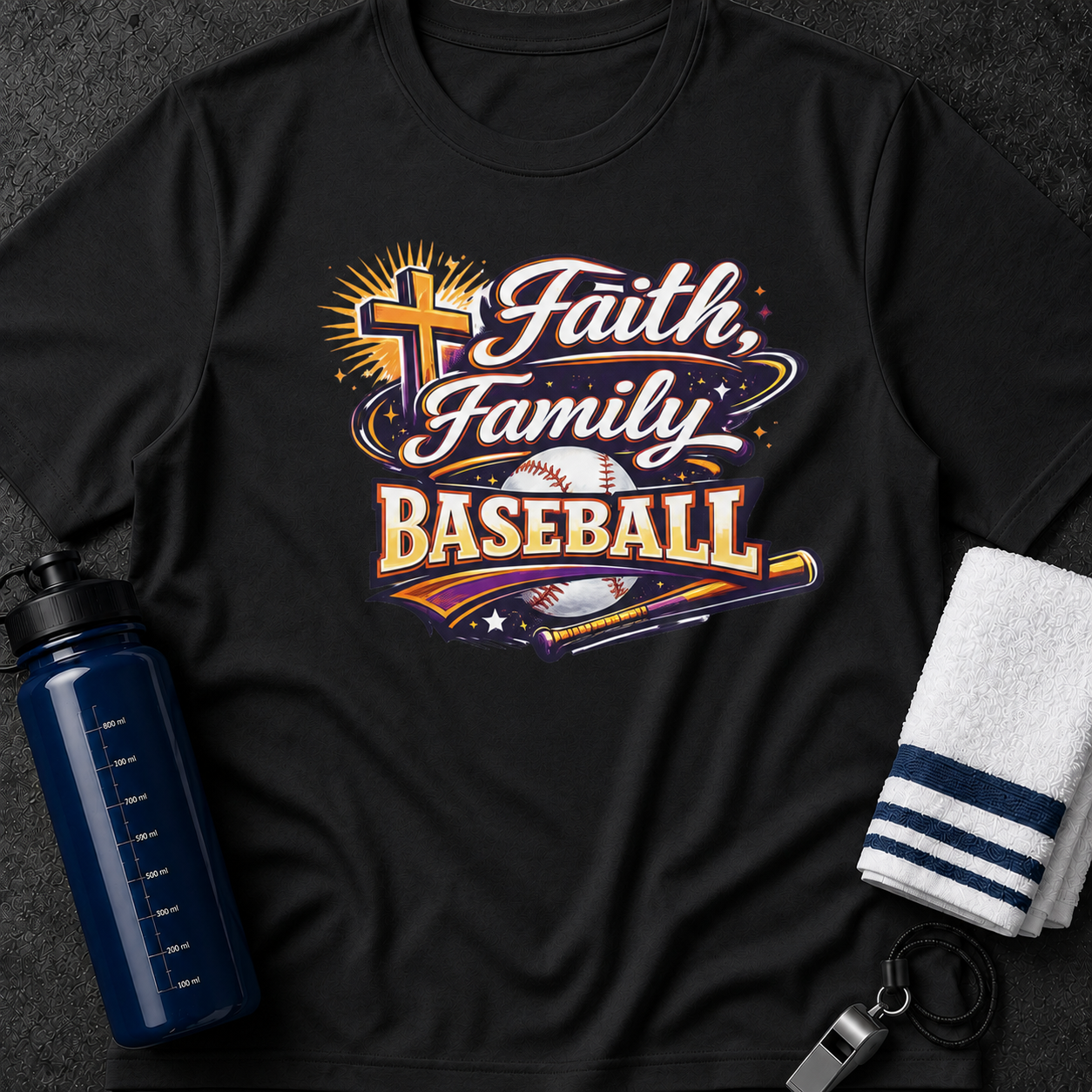 Baseball T-Shirt — Faith, Family & Baseball Graphic Crew Tee