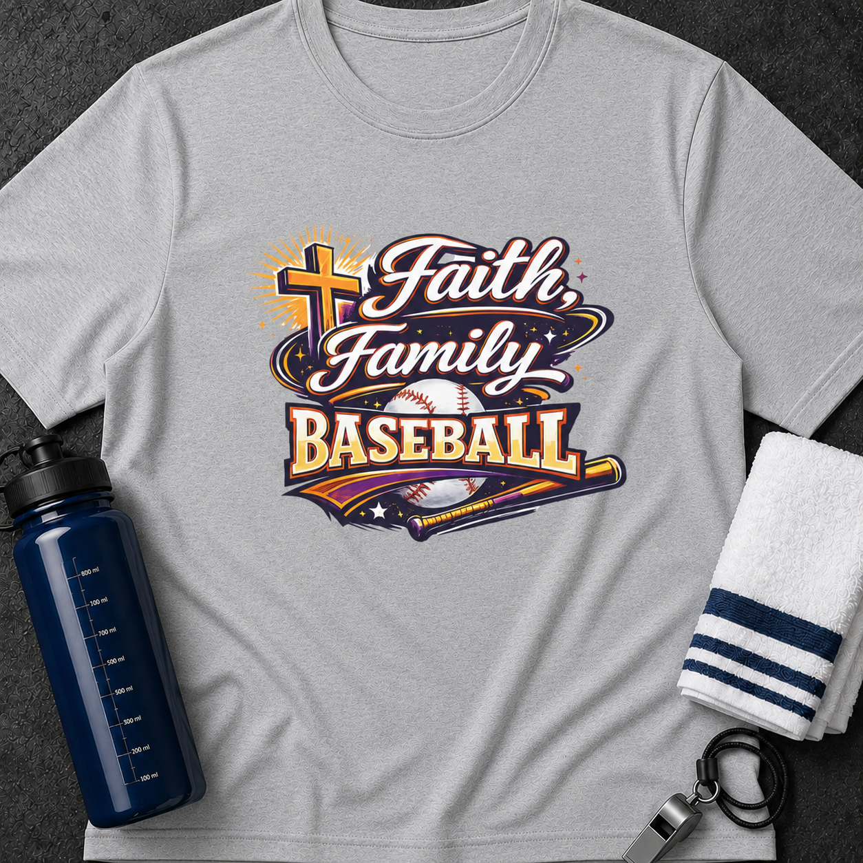 Baseball T-Shirt — Faith, Family & Baseball Graphic Crew Tee