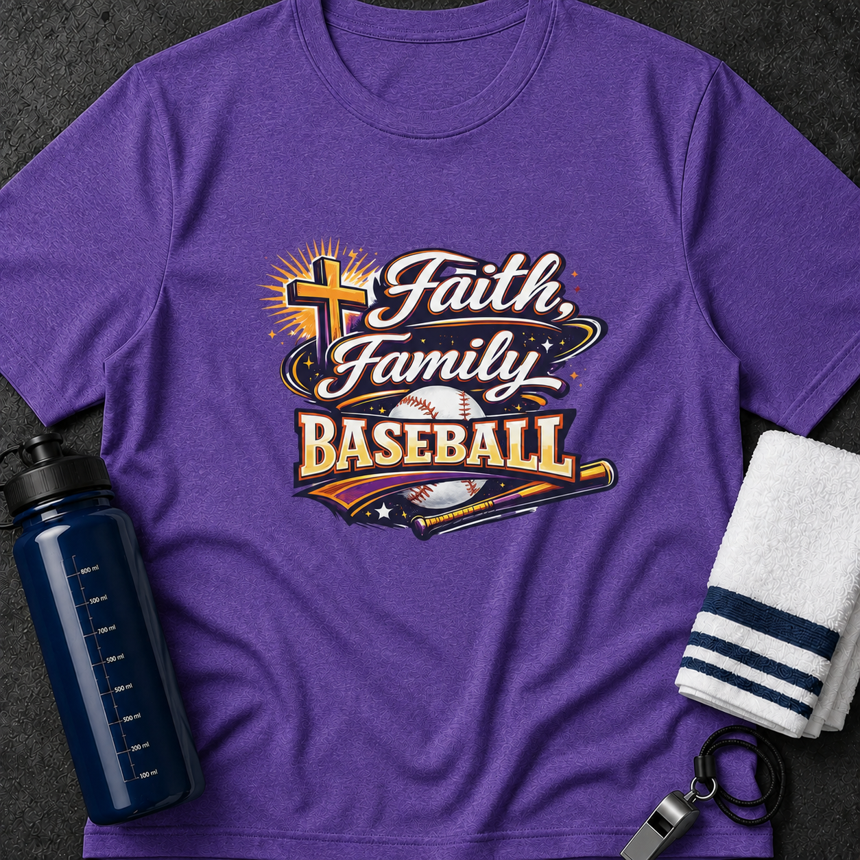 Baseball T-Shirt — Faith, Family & Baseball Graphic Crew Tee
