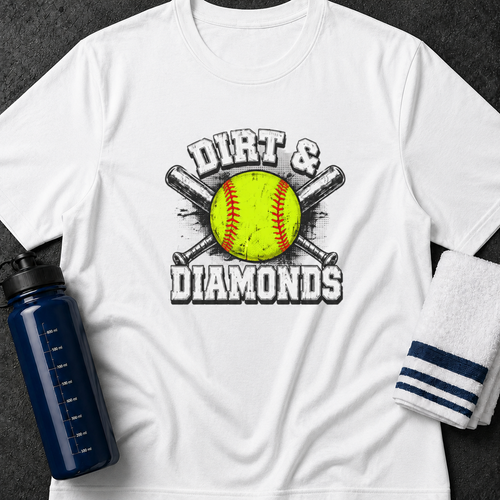 Dirt & Diamonds Softball T‑Shirt — Vintage Softball Graphic Tee for Players & Fans