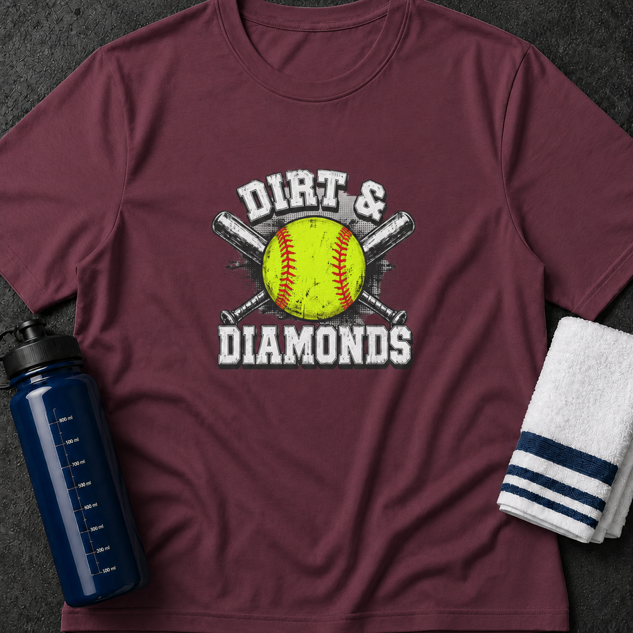 Dirt & Diamonds Softball T‑Shirt — Vintage Softball Graphic Tee for Players & Fans