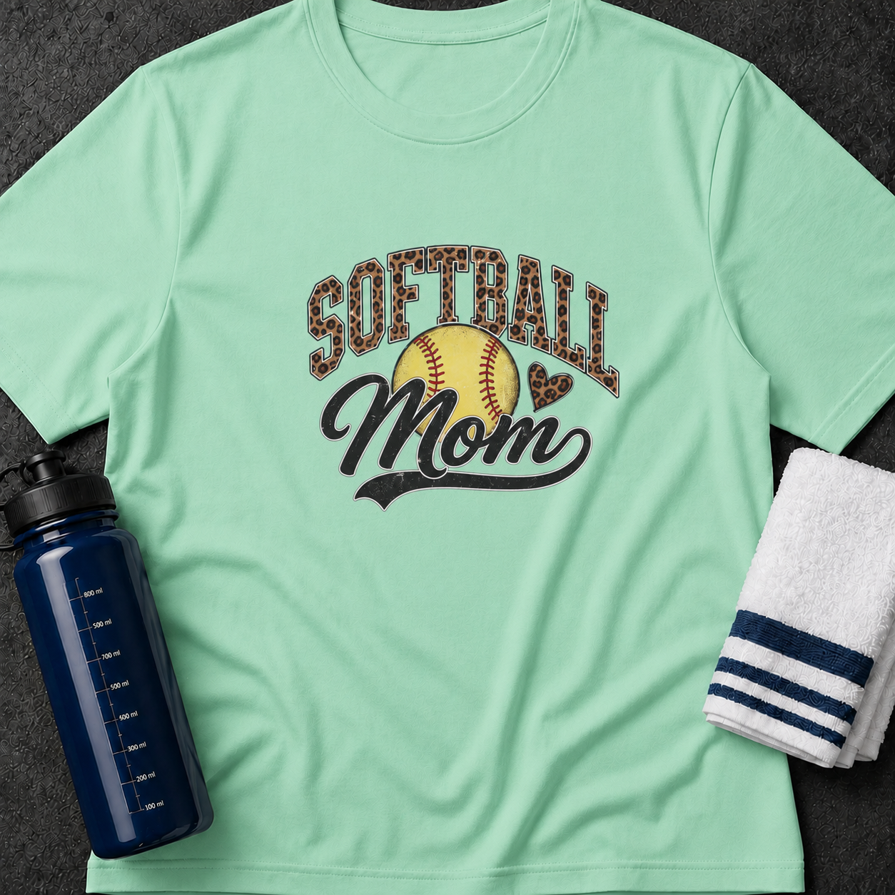 Softball Mom T-Shirt — Leopard Accent Softball Graphic Tee