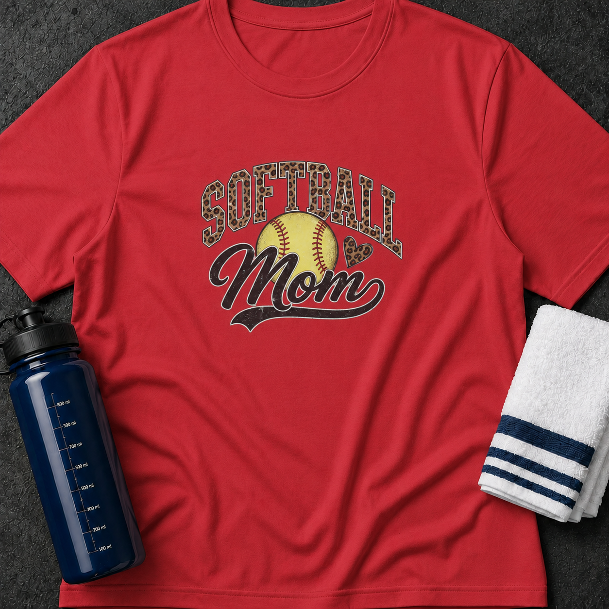 Softball Mom T-Shirt — Leopard Accent Softball Graphic Tee