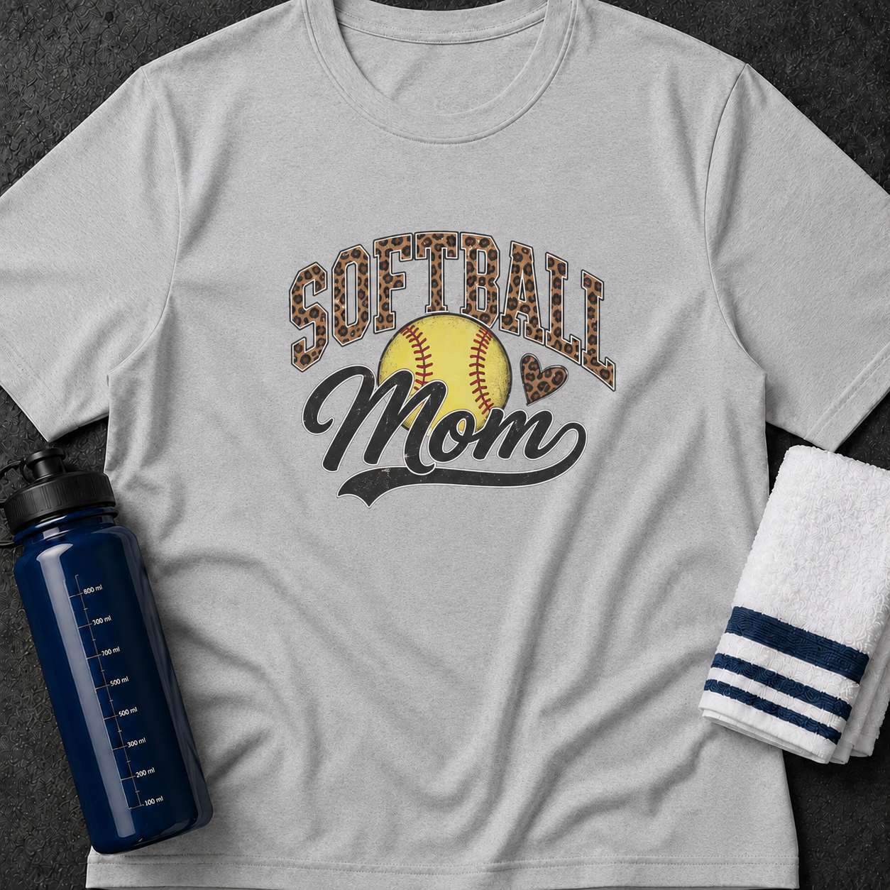 Softball Mom T-Shirt — Leopard Accent Softball Graphic Tee