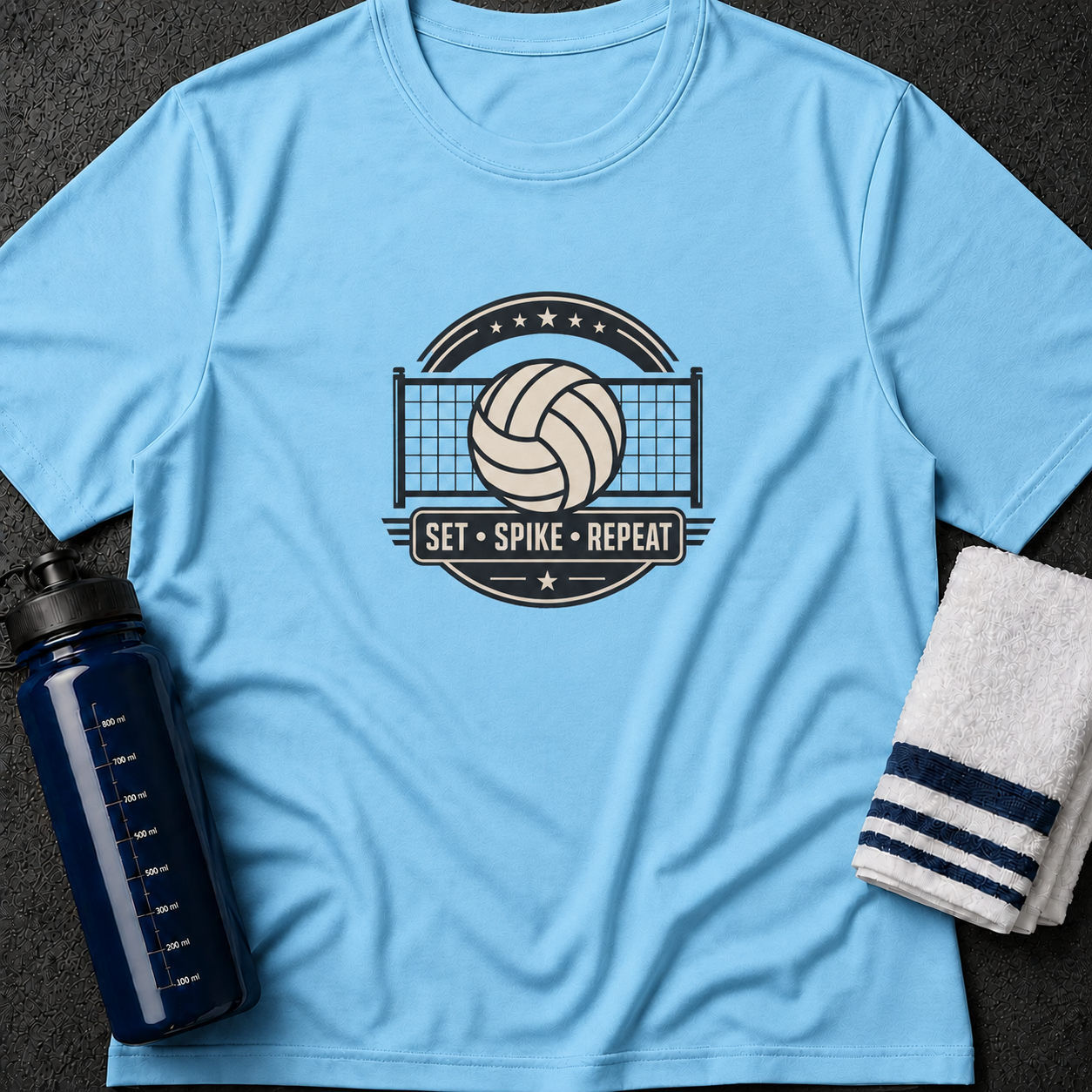 Volleyball Tee — "Set • Spike • Repeat" Graphic T-Shirt