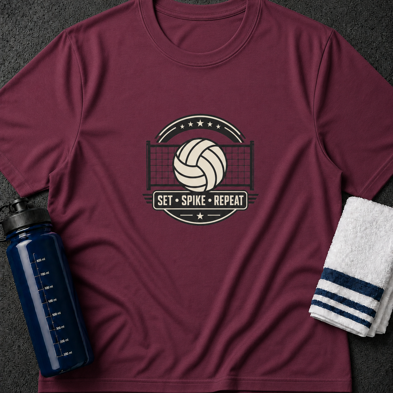 Volleyball Tee — "Set • Spike • Repeat" Graphic T-Shirt