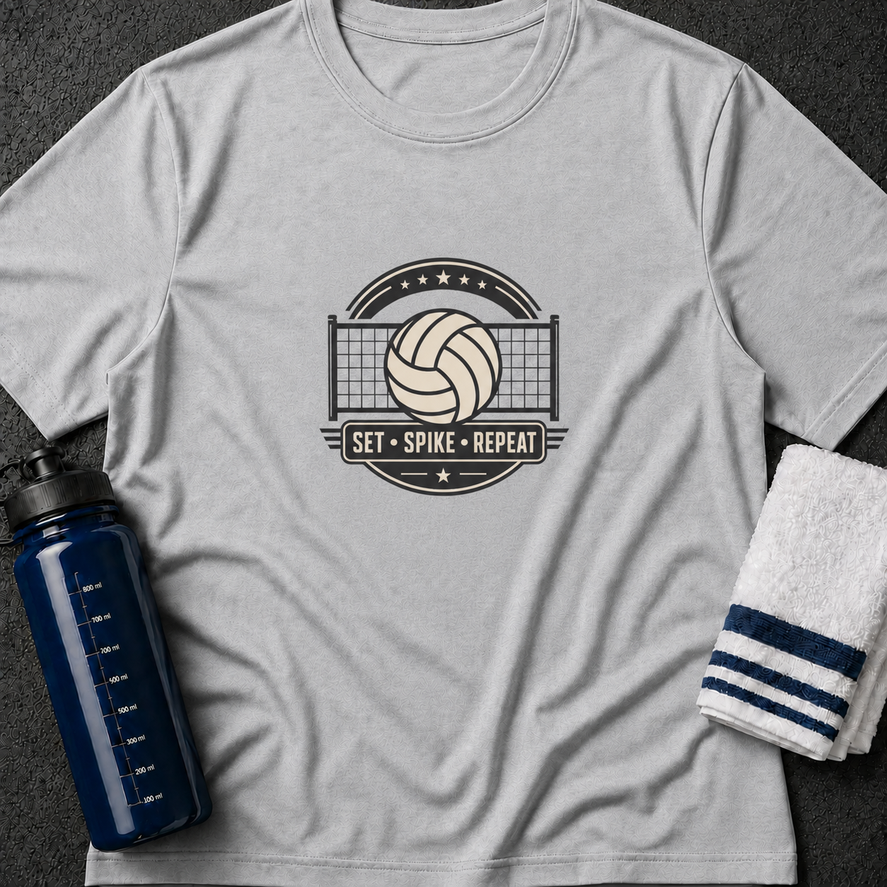 Volleyball Tee — "Set • Spike • Repeat" Graphic T-Shirt