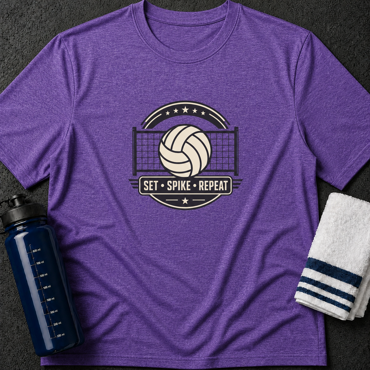 Volleyball Tee — "Set • Spike • Repeat" Graphic T-Shirt