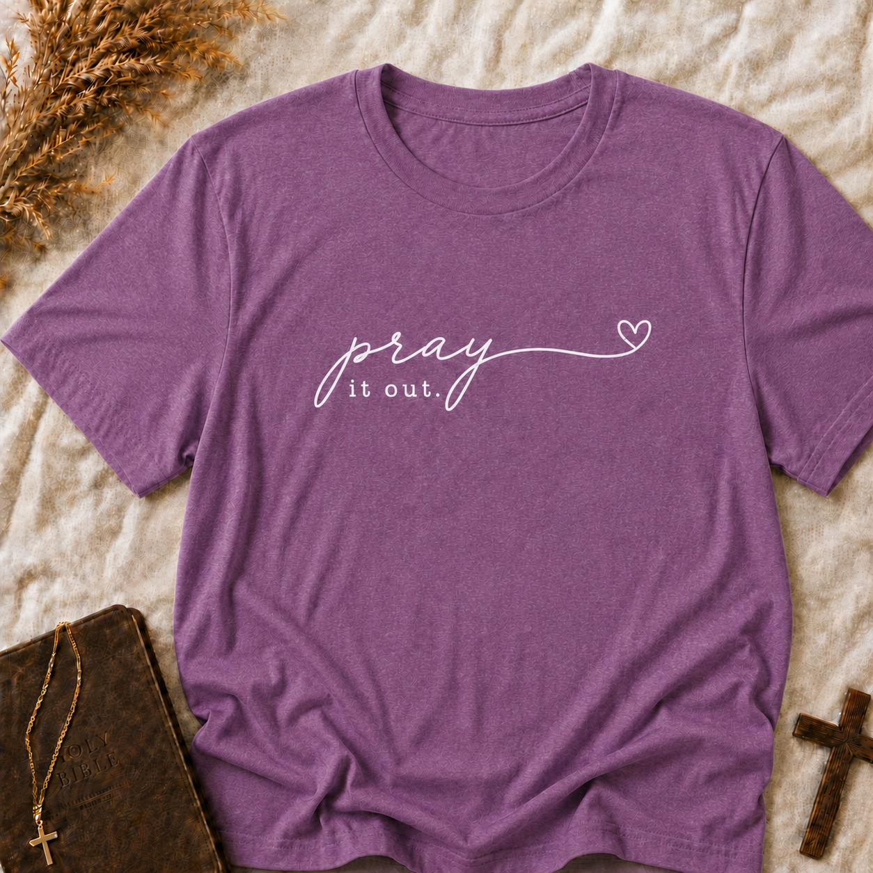 Pray It Out T‑Shirt — Inspirational Christian Faith Tee with Heart Script