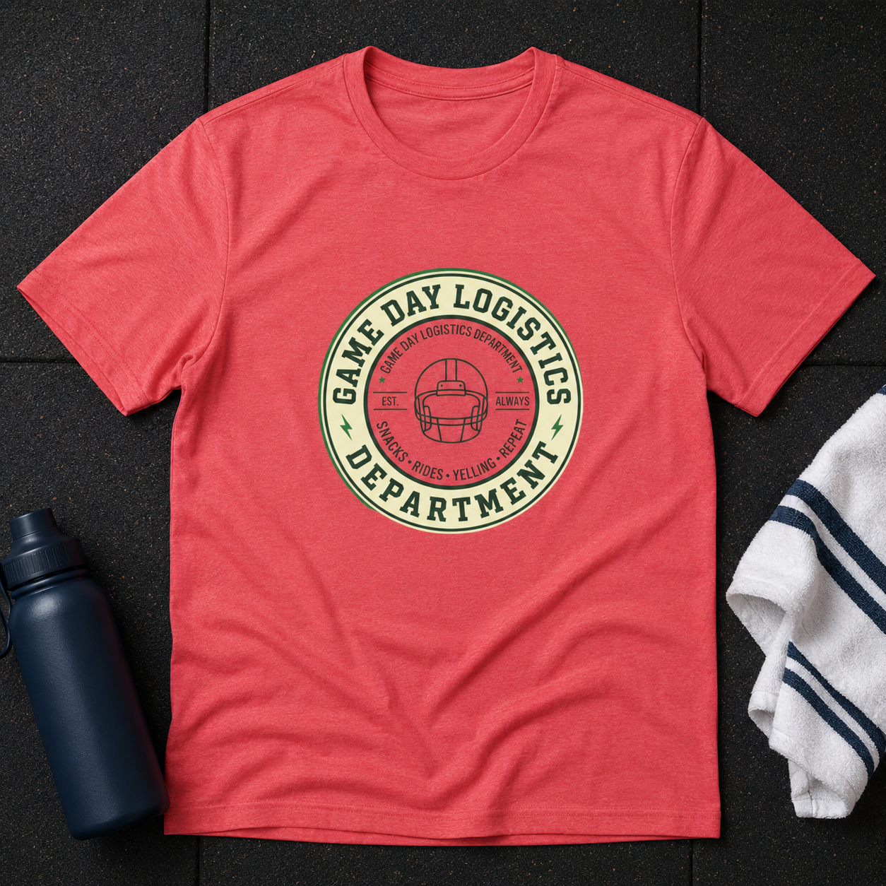 Game Day Logistics T-Shirt — Football Helmet Vintage Badge Tee