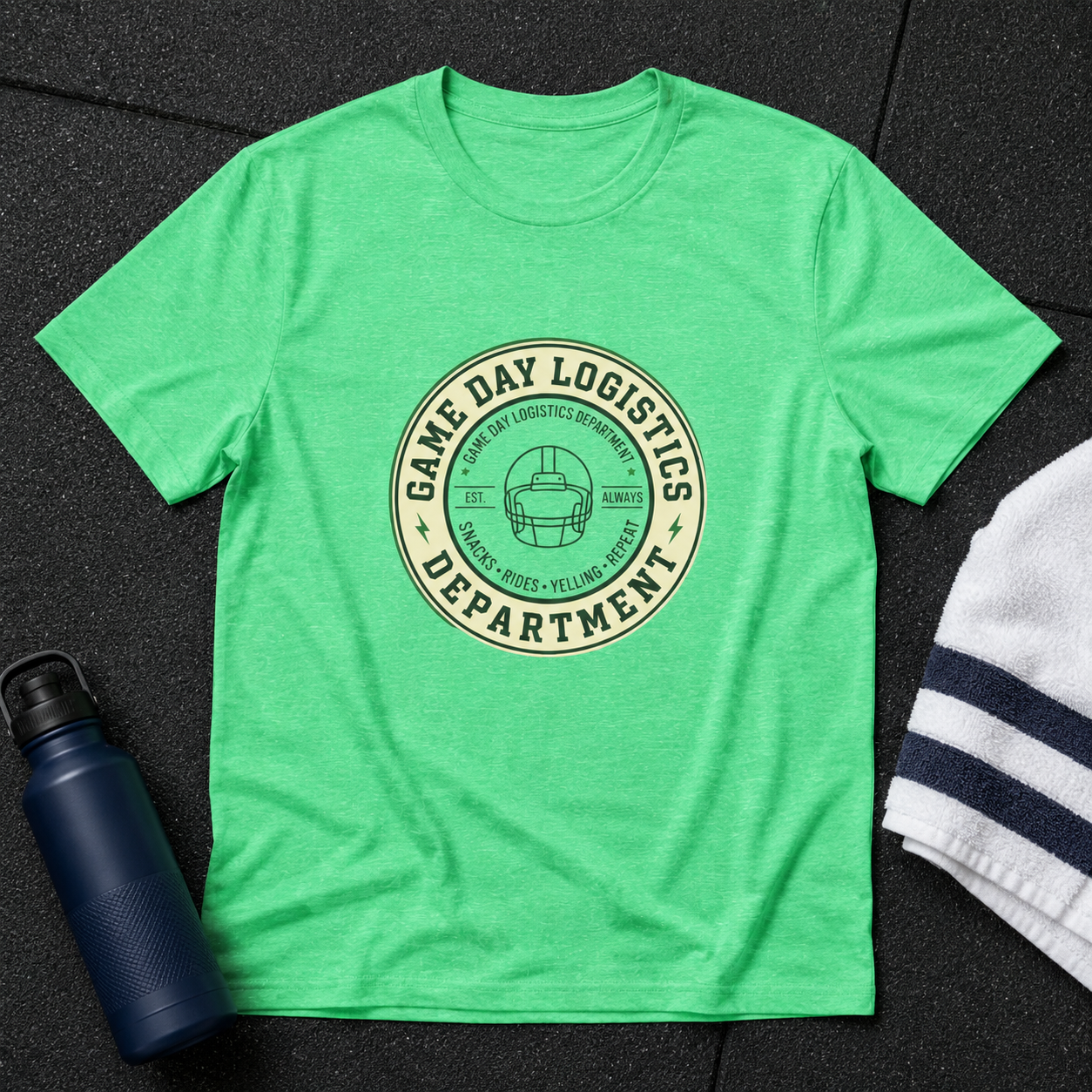 Game Day Logistics T-Shirt — Football Helmet Vintage Badge Tee