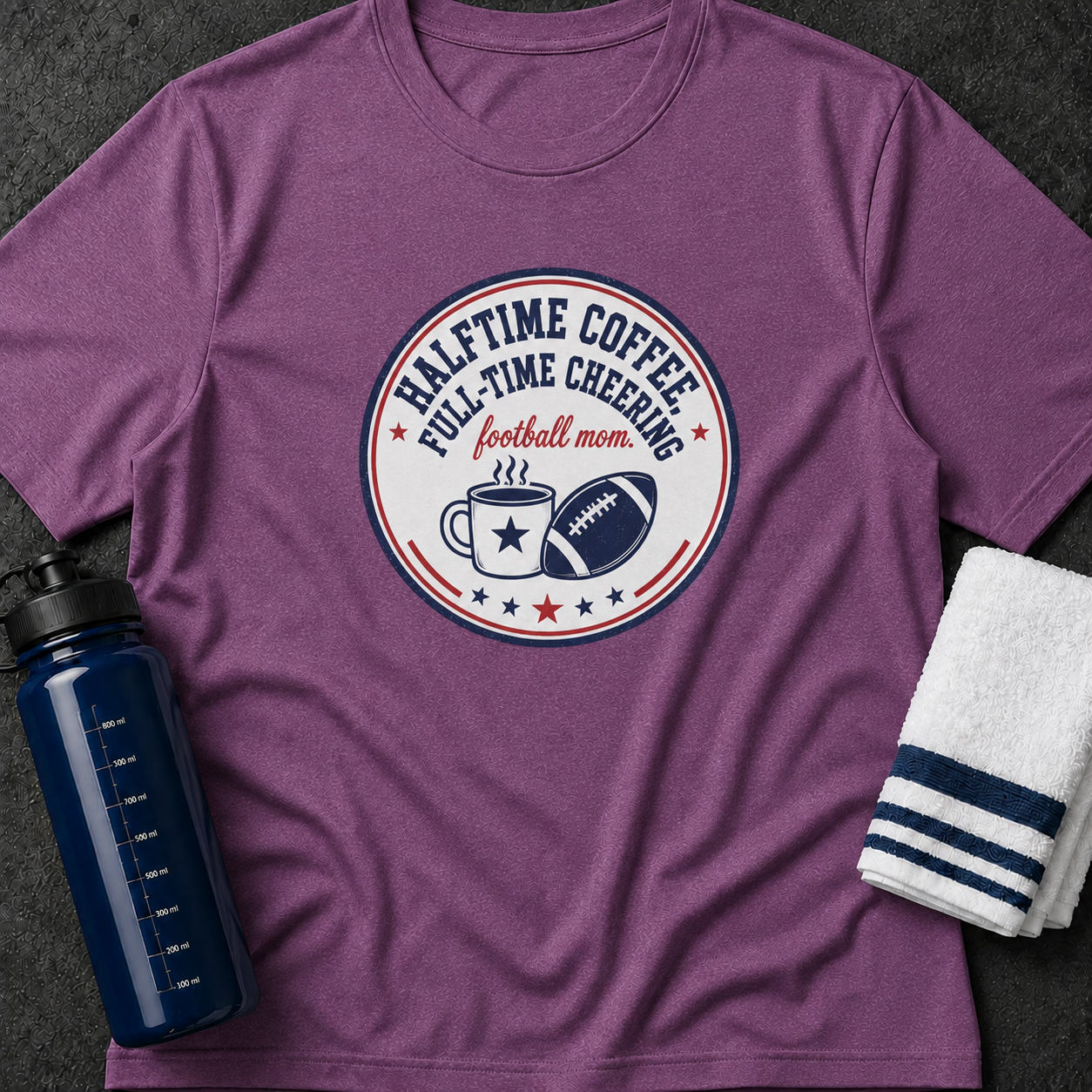 Football Mom T-Shirt – "Halftime Coffee Full-Time Cheering" Fan Tee