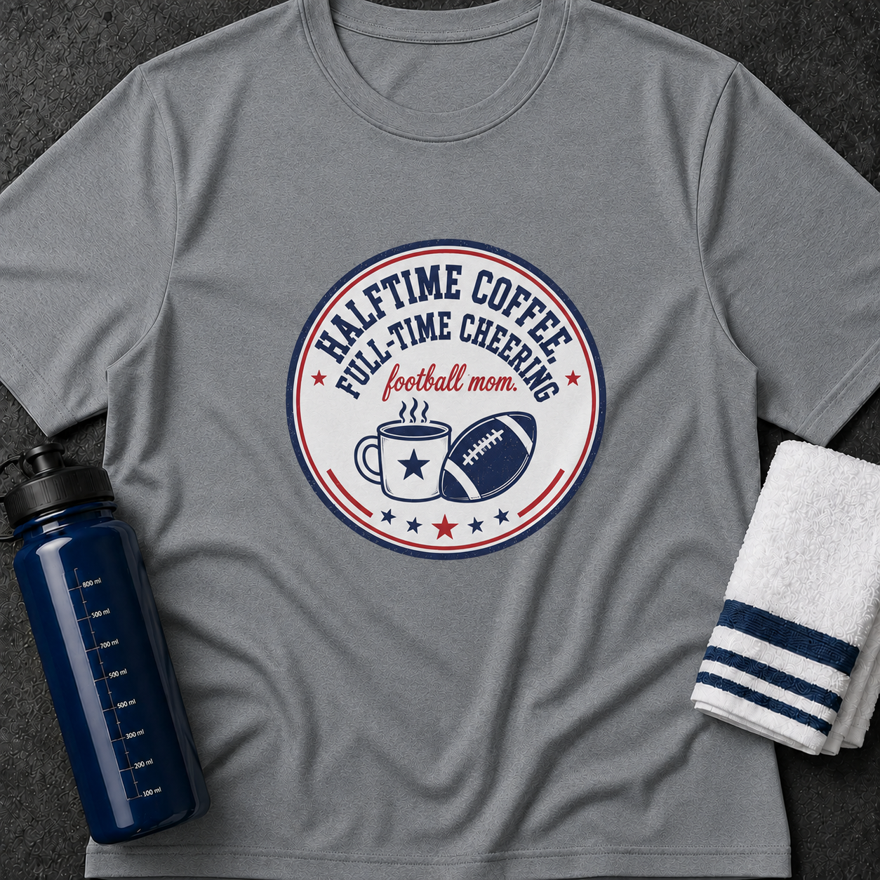 Football Mom T-Shirt – "Halftime Coffee Full-Time Cheering" Fan Tee