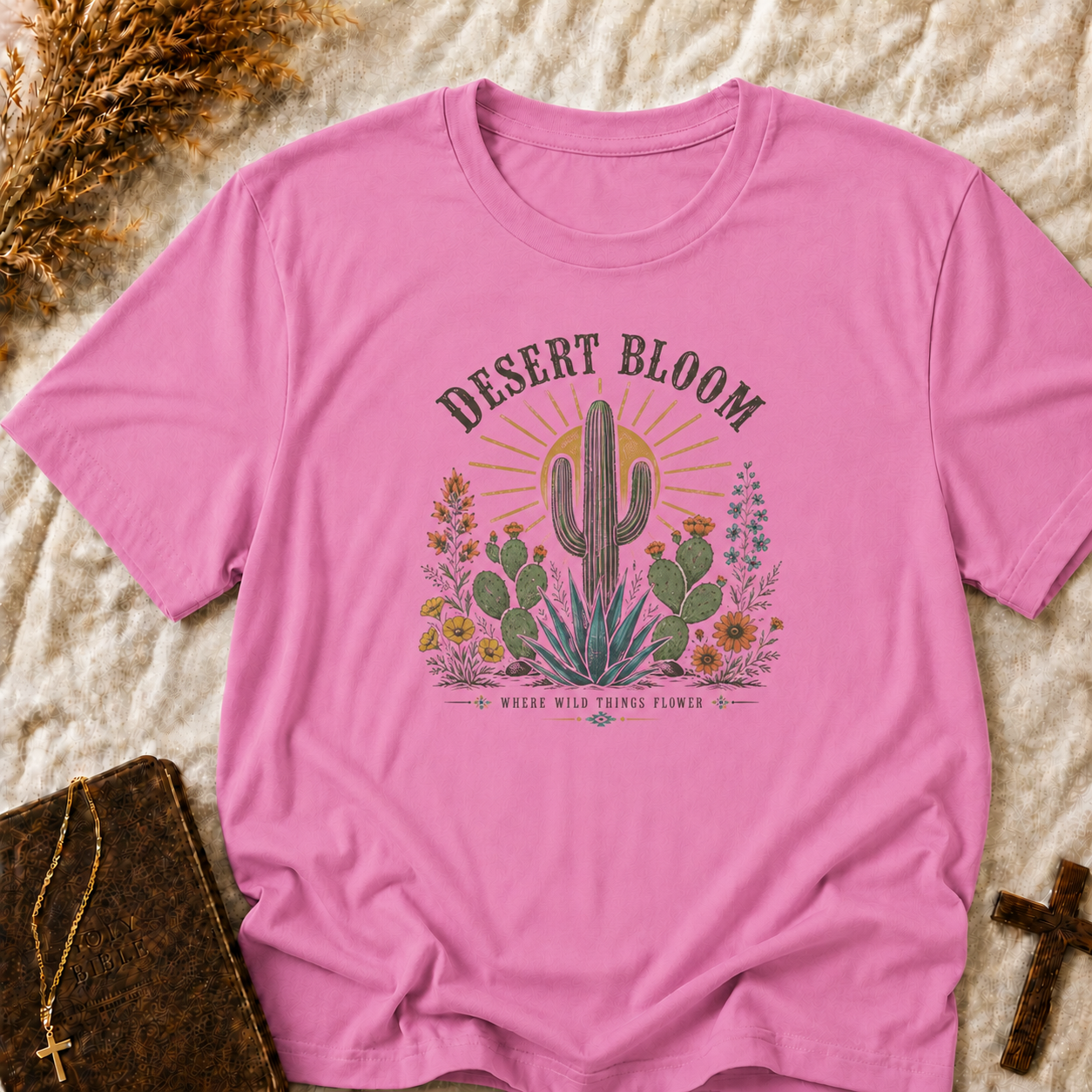 Desert Bloom T-Shirt — Cactus Floral Sunset Graphic Tee