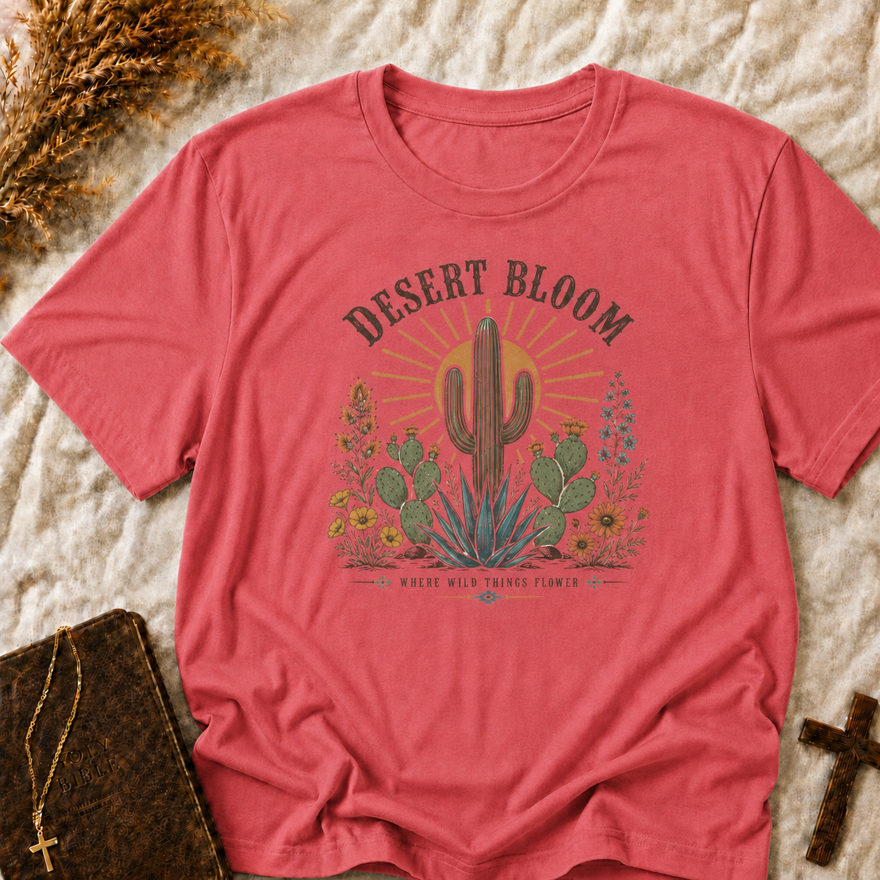 Desert Bloom T-Shirt — Cactus Floral Sunset Graphic Tee