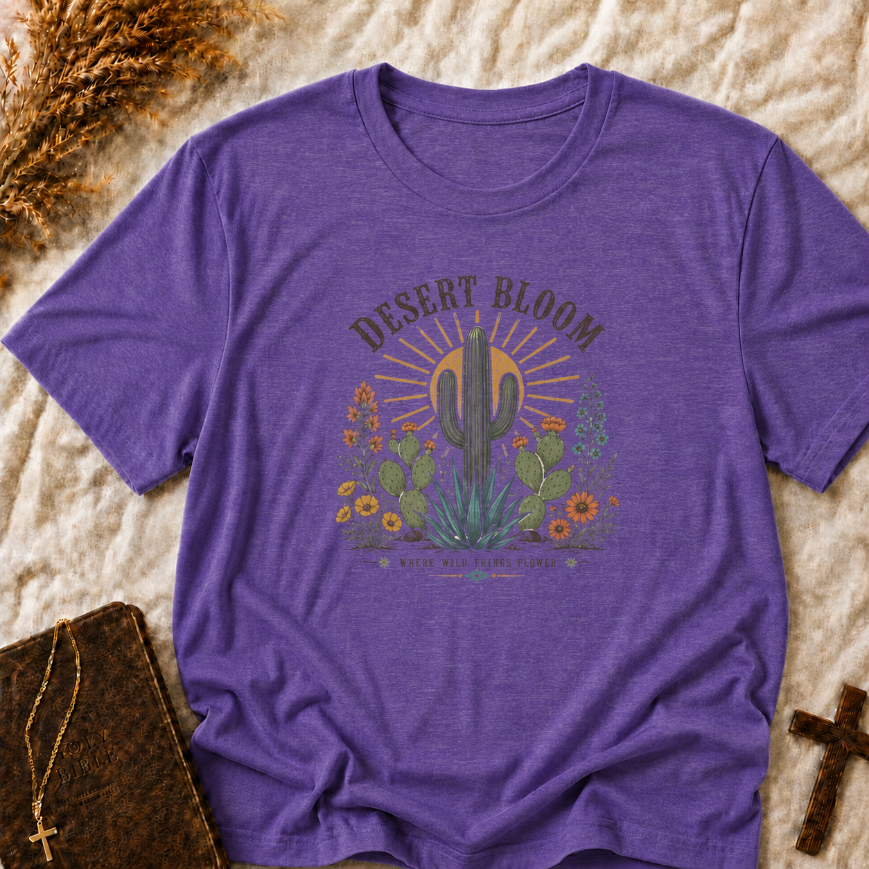 Desert Bloom T-Shirt — Cactus Floral Sunset Graphic Tee