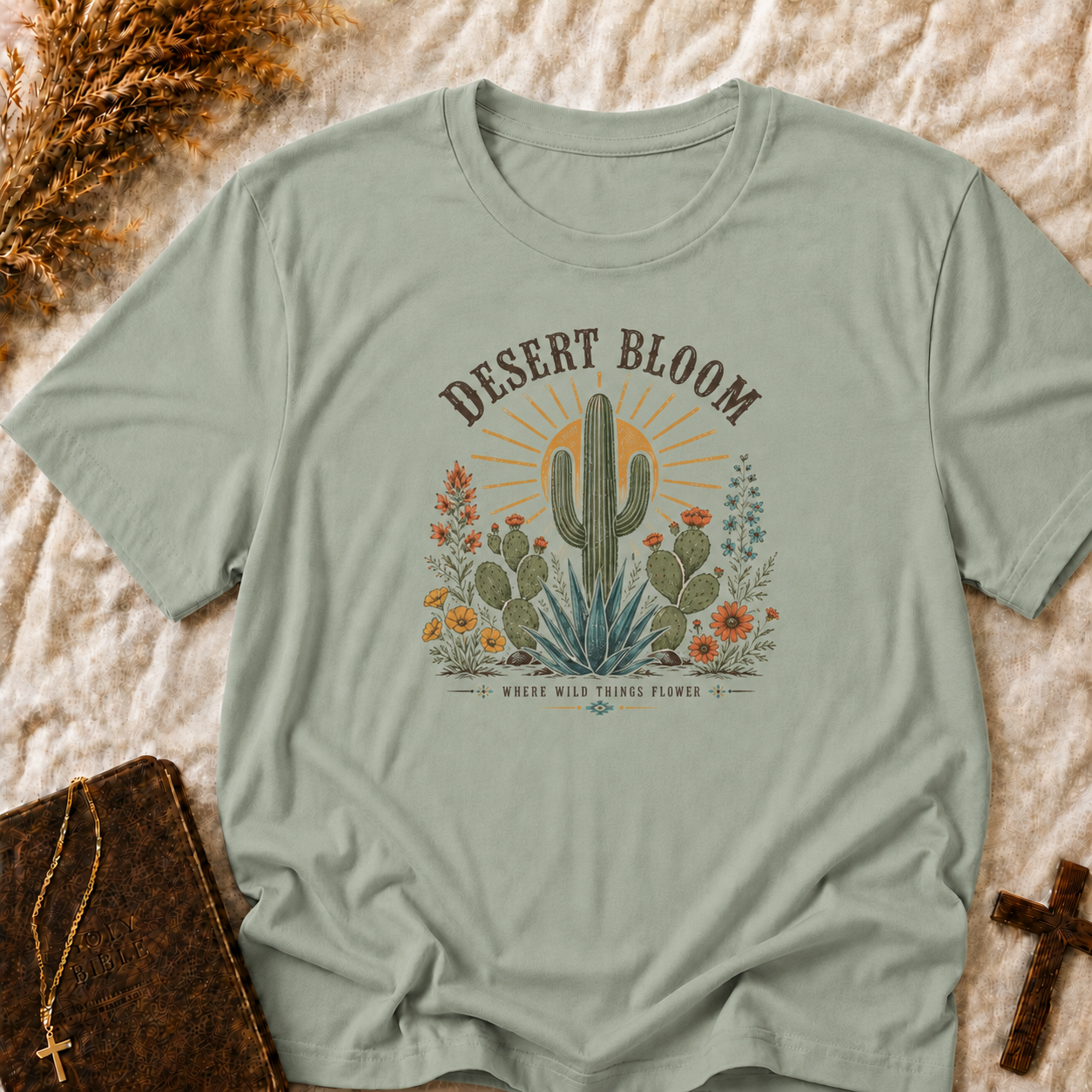 Desert Bloom T-Shirt — Cactus Floral Sunset Graphic Tee
