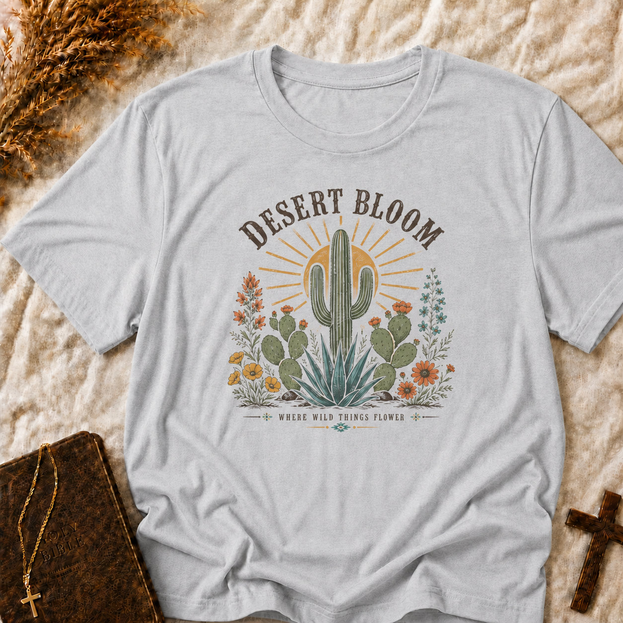 Desert Bloom T-Shirt — Cactus Floral Sunset Graphic Tee