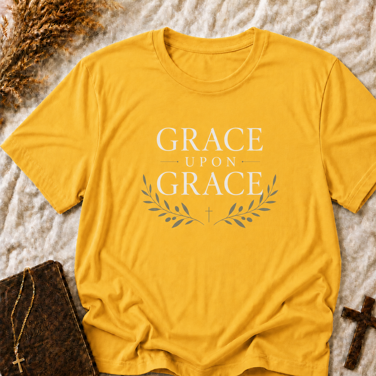 Grace Upon Grace T-Shirt — Inspirational Christian Tee with Olive Branch Design