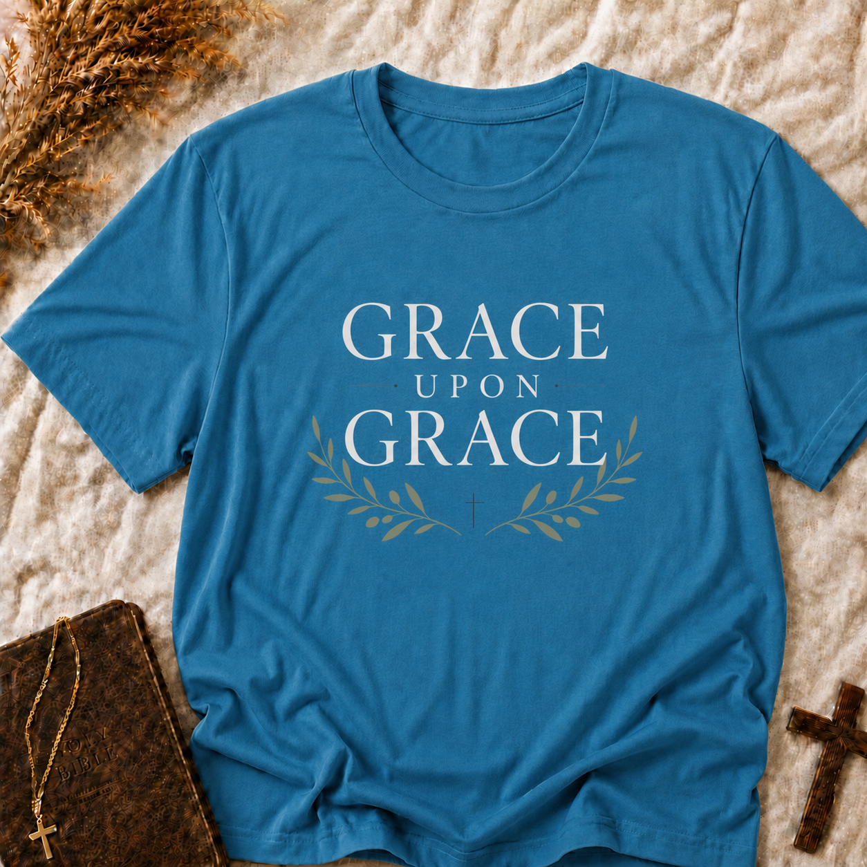 Grace Upon Grace T-Shirt — Inspirational Christian Tee with Olive Branch Design