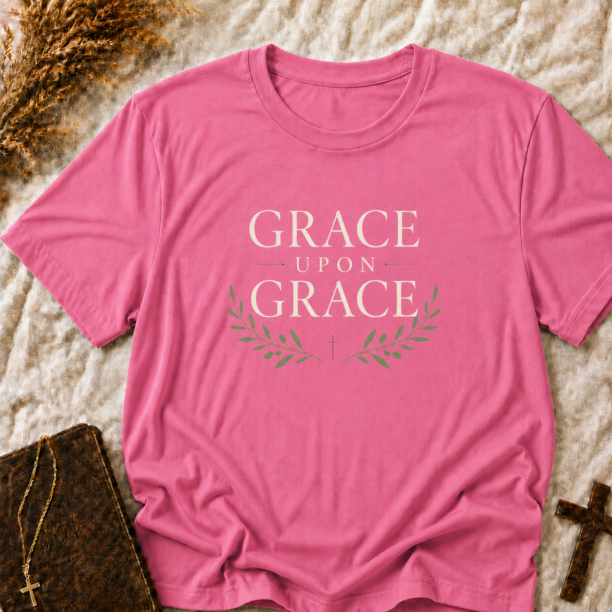 Grace Upon Grace T-Shirt — Inspirational Christian Tee with Olive Branch Design
