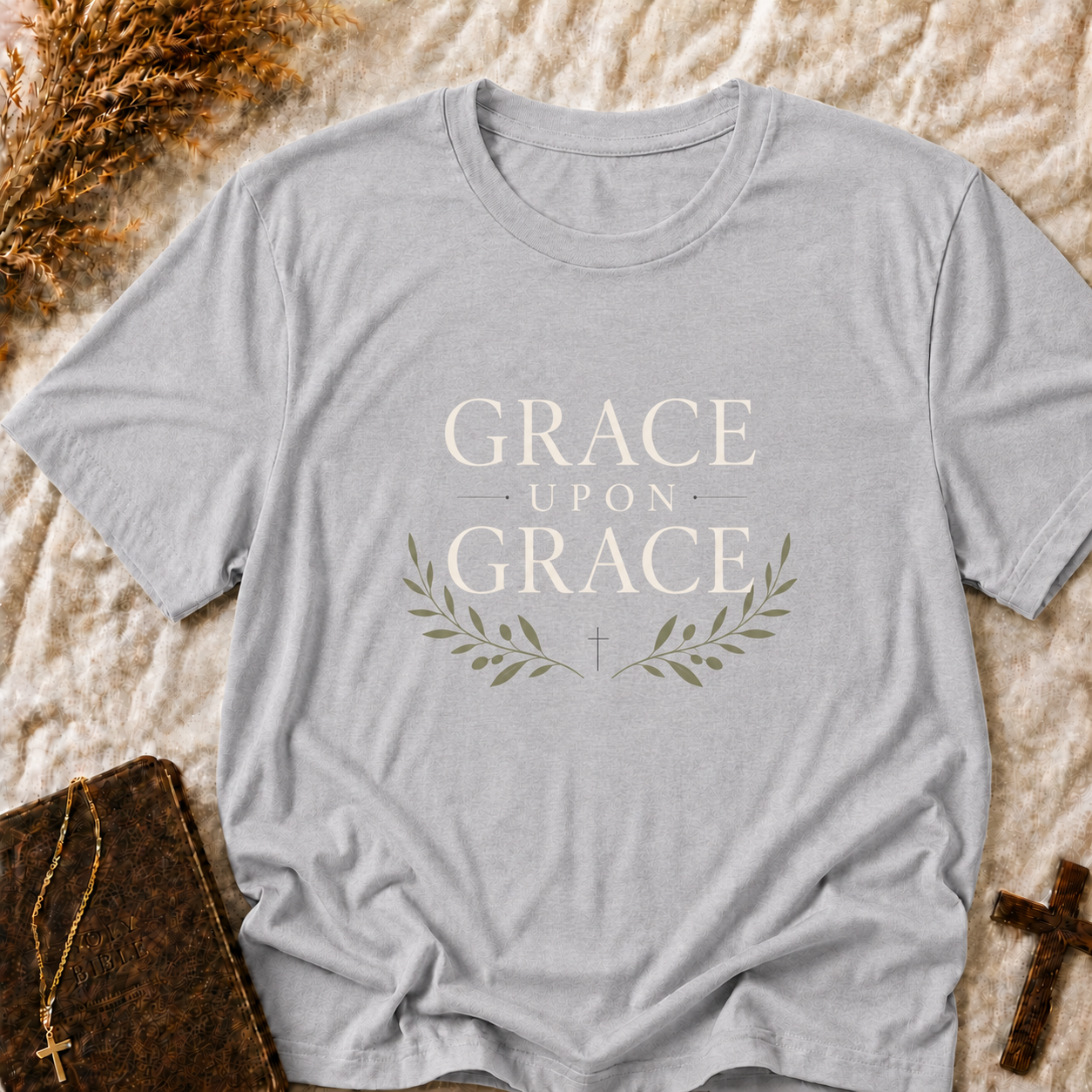 Grace Upon Grace T-Shirt — Inspirational Christian Tee with Olive Branch Design