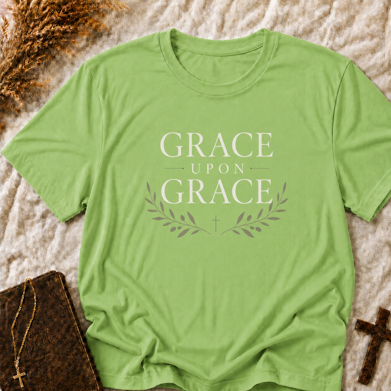 Grace Upon Grace T-Shirt — Inspirational Christian Tee with Olive Branch Design