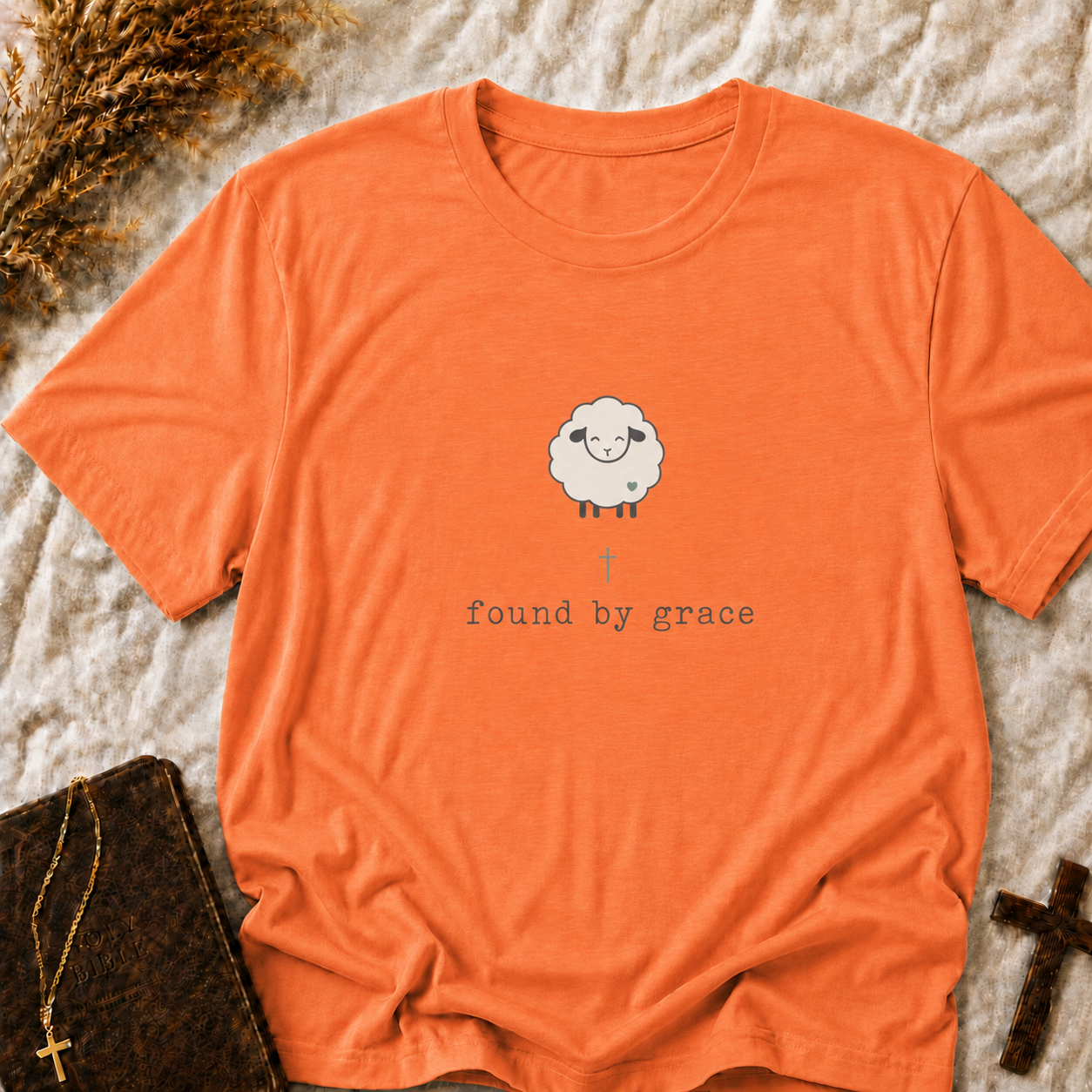 Sheep Graphic T-Shirt — "Found by Grace" Cute Farm Animal Tee