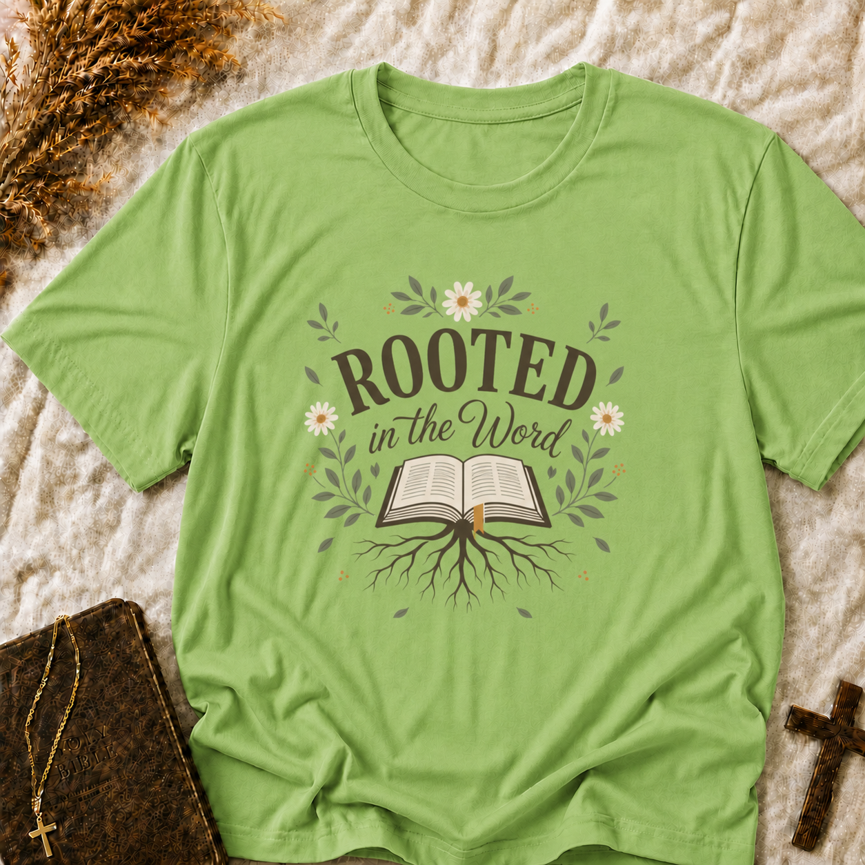 Rooted in the Word T‑Shirt — Floral Christian Faith Tee