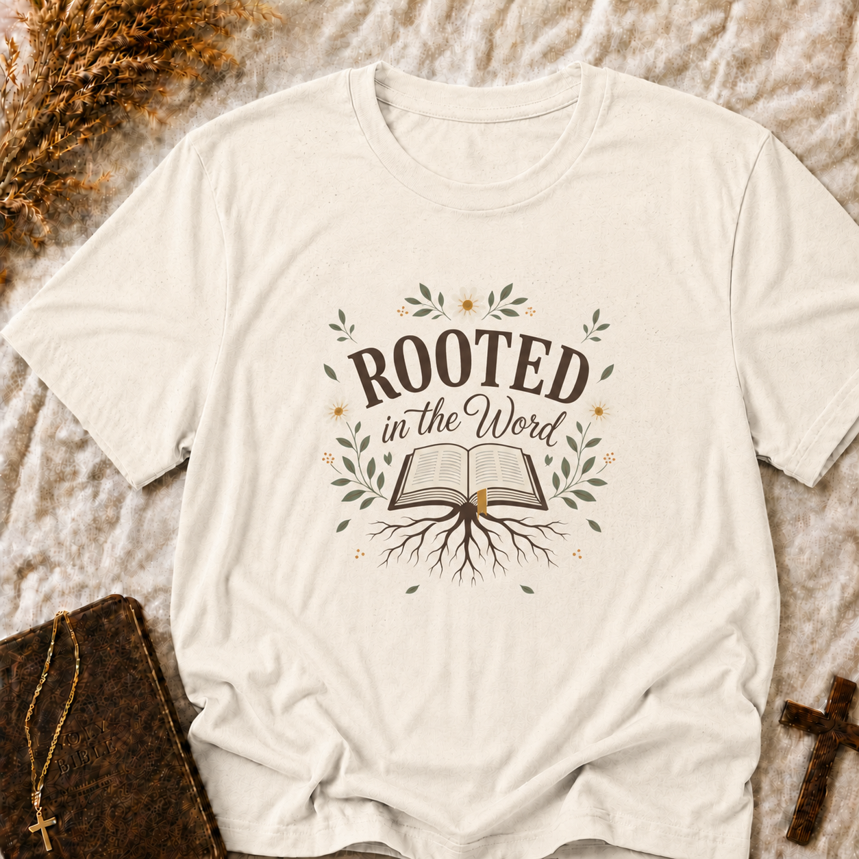 Rooted in the Word T‑Shirt — Floral Christian Faith Tee