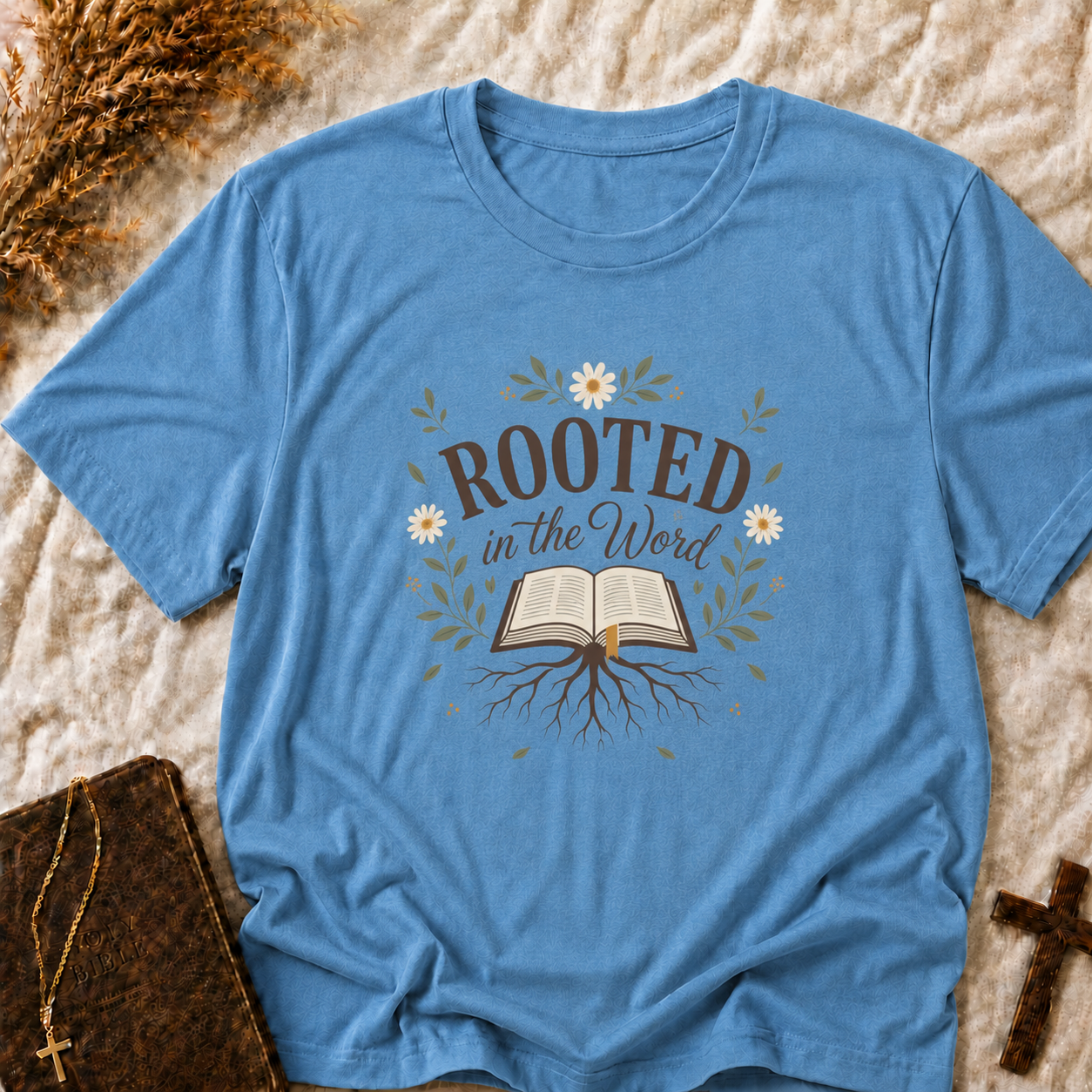 Rooted in the Word T‑Shirt — Floral Christian Faith Tee
