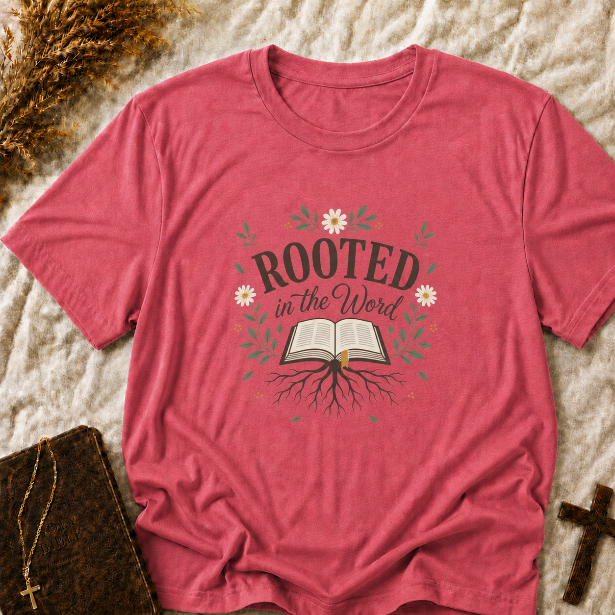 Rooted in the Word T‑Shirt — Floral Christian Faith Tee