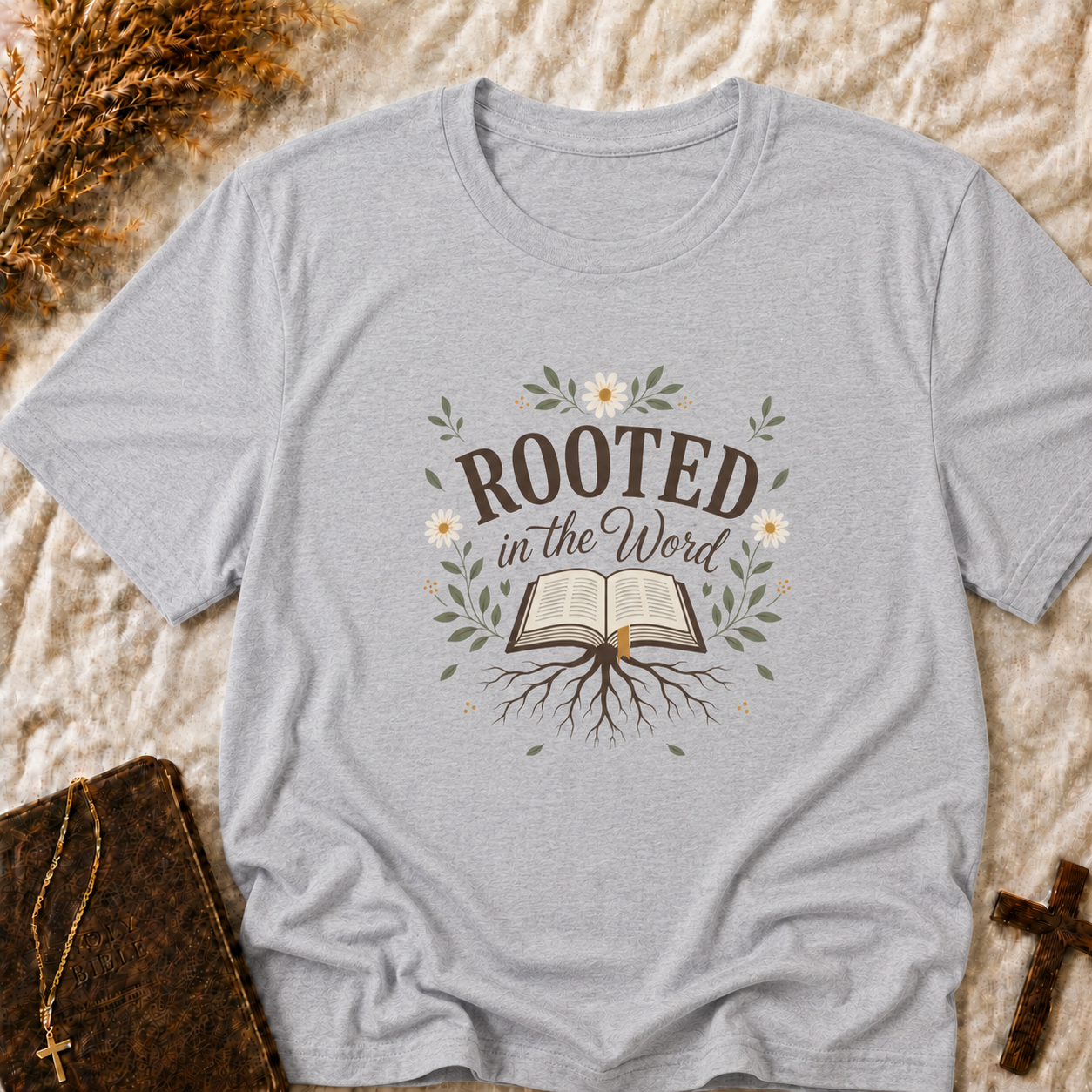 Rooted in the Word T‑Shirt — Floral Christian Faith Tee