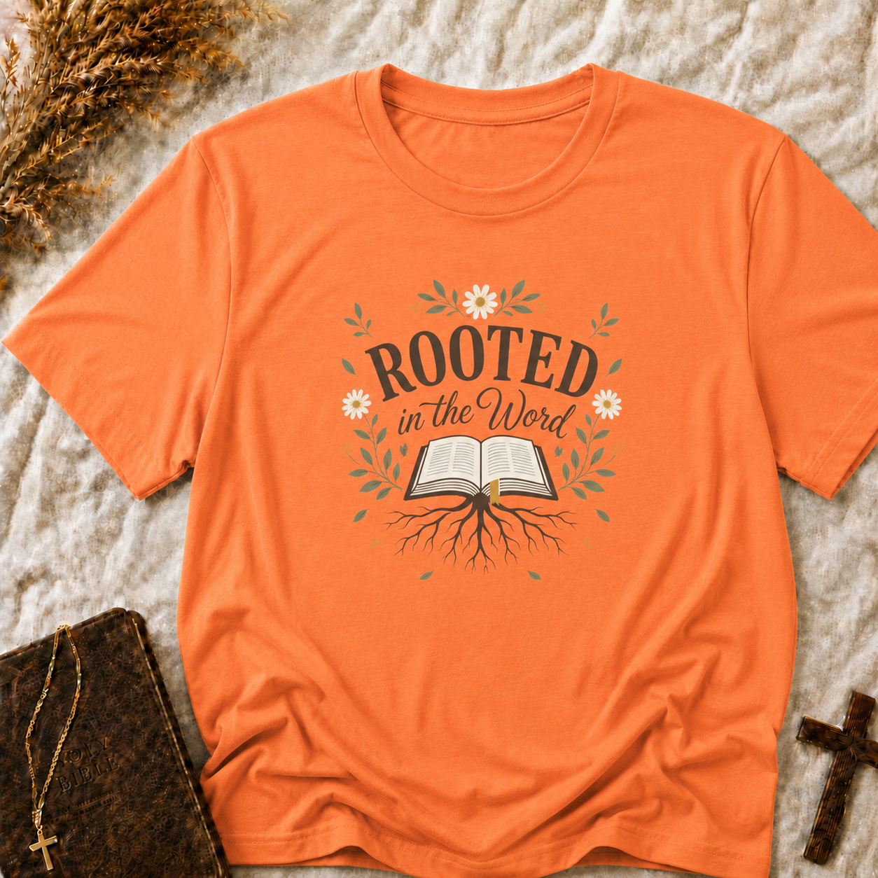 Rooted in the Word T‑Shirt — Floral Christian Faith Tee
