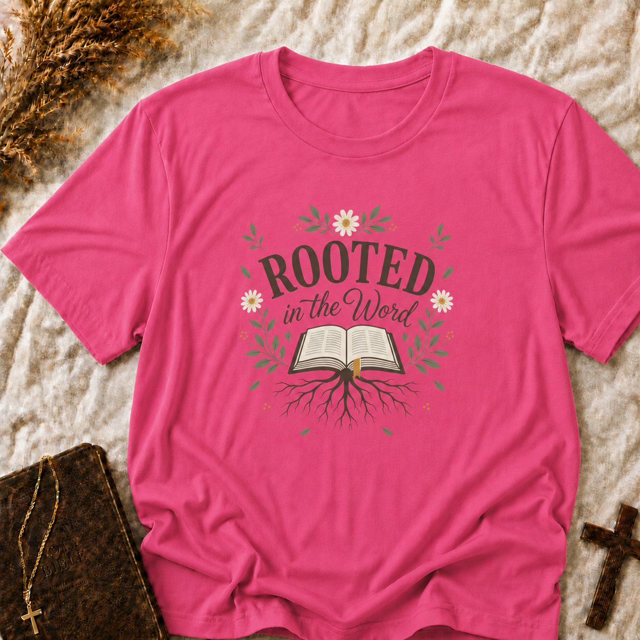 Rooted in the Word T‑Shirt — Floral Christian Faith Tee