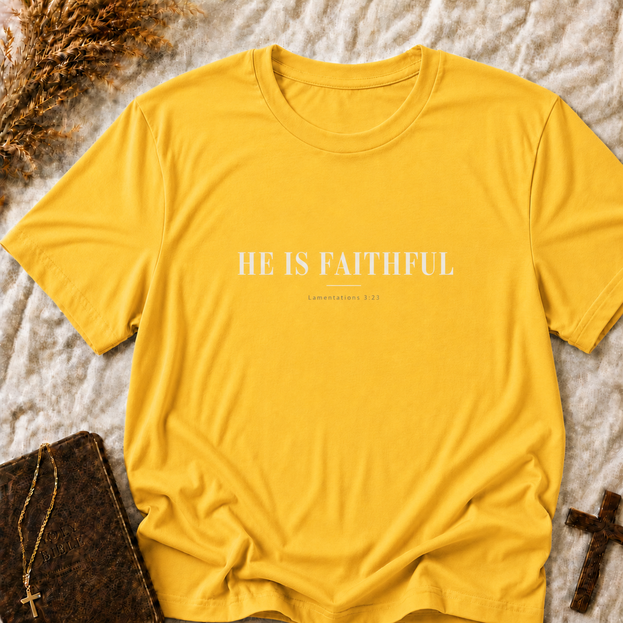 Faith-Based T-Shirt — "He Is Faithful" Christian Tee