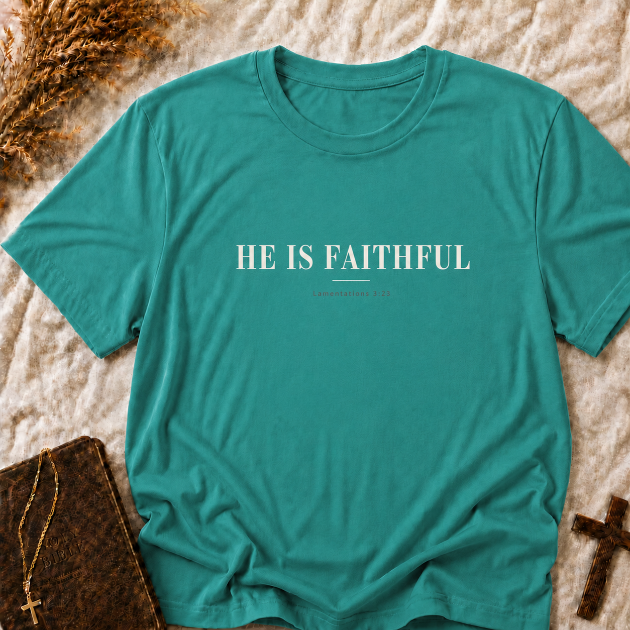 Faith-Based T-Shirt — "He Is Faithful" Christian Tee
