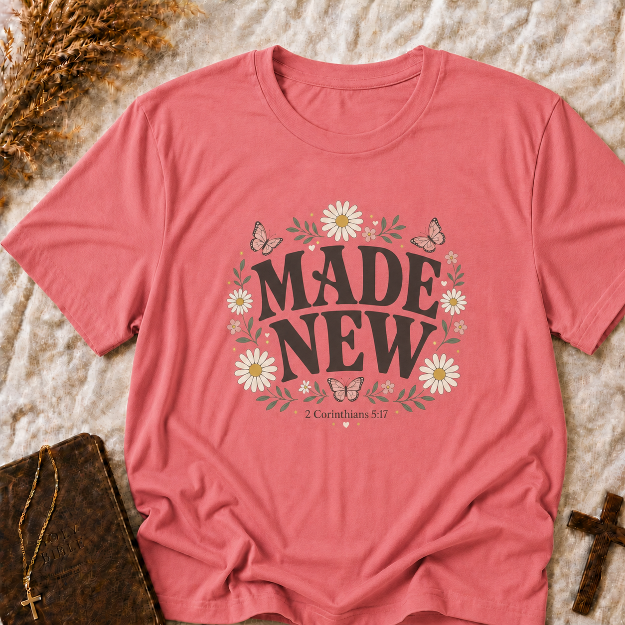 Made New Floral T‑Shirt — Inspirational Daisy & Butterfly Graphic