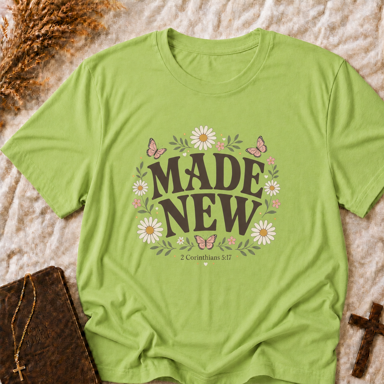 Made New Floral T‑Shirt — Inspirational Daisy & Butterfly Graphic