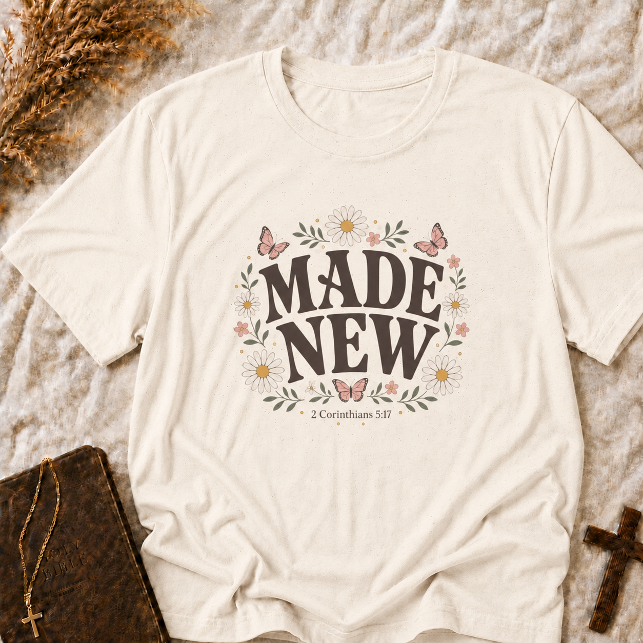 Made New Floral T‑Shirt — Inspirational Daisy & Butterfly Graphic