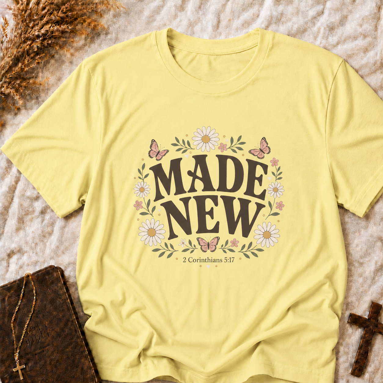 Made New Floral T‑Shirt — Inspirational Daisy & Butterfly Graphic