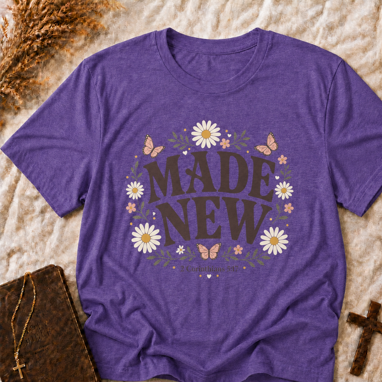 Made New Floral T‑Shirt — Inspirational Daisy & Butterfly Graphic