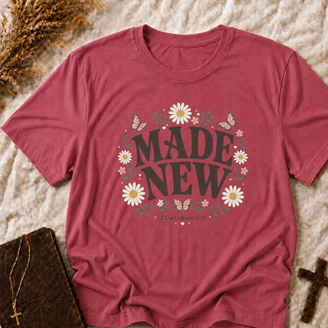 Made New Floral T‑Shirt — Inspirational Daisy & Butterfly Graphic