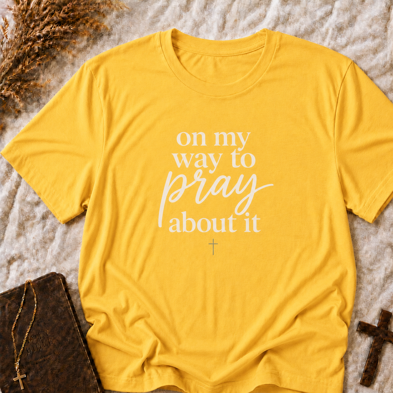 Prayer T-Shirt — "On My Way to Pray About It" Inspirational Faith Tee