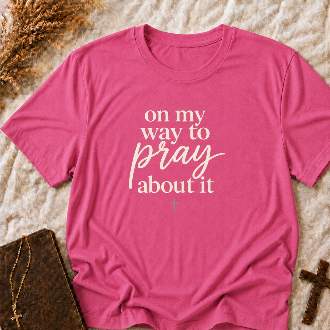 Prayer T-Shirt — "On My Way to Pray About It" Inspirational Faith Tee